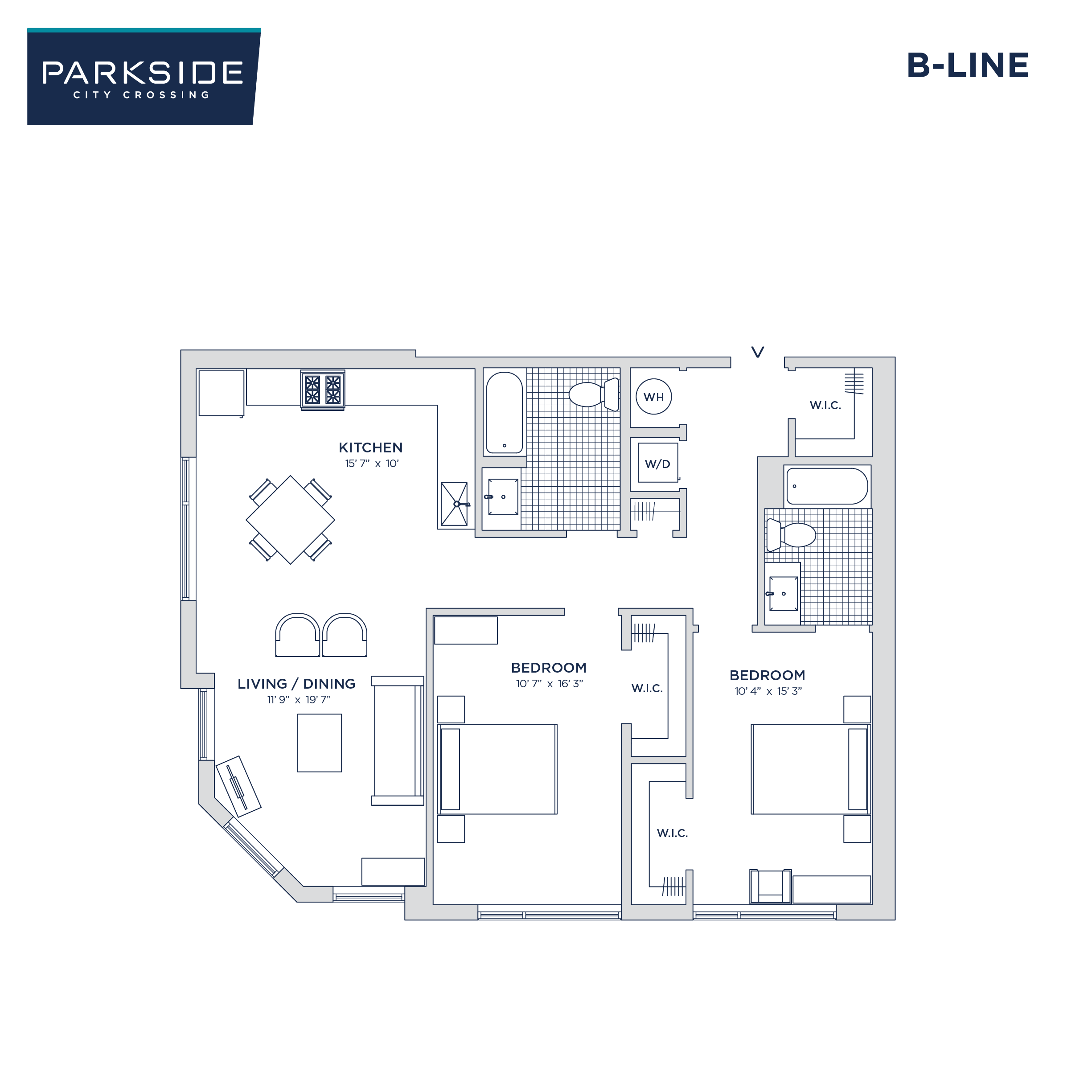 Floor plan for 2 beds, 2 baths, 1092 sqft